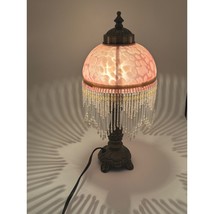 Vintage Mini Desk Vanity Lamp Pink Domed Beaded Shade Victorian Style Boudoir La - £35.52 GBP