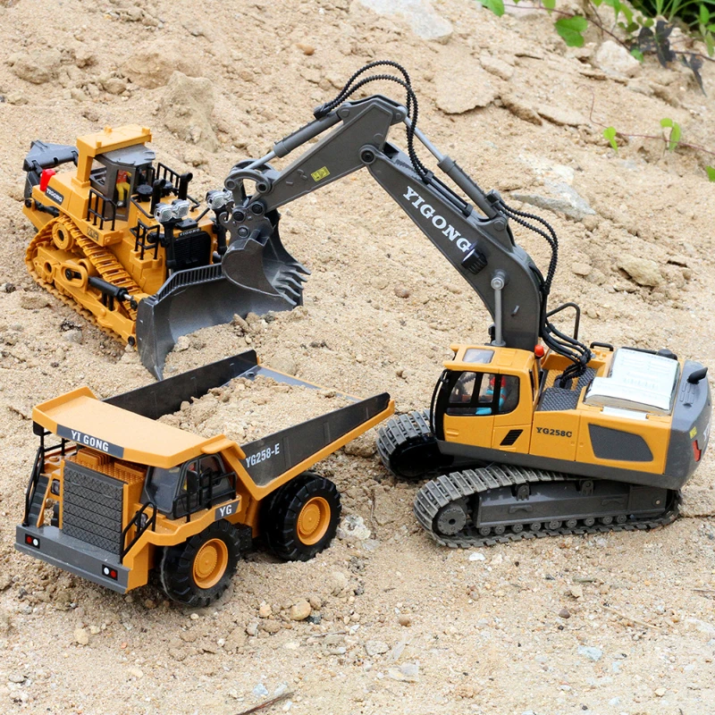 Children 2.4G Remote Control Excavator RC Model Car Toys Dump Truck Bulldozer - £37.99 GBP+