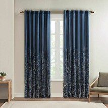 Madison Park Andora 95" Embroidered Rod Pocket/Back Tab Lined Curtain Pan Navy - £21.92 GBP