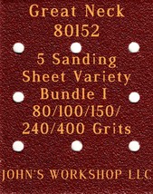 Great Neck 80152 - 80/100/150/240/400 Grits - 5 Sandpaper Variety Bundle I - £3.90 GBP