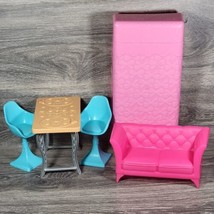 2015 Barbie Dream House Furniture Lot of 5 Pink Bed Couch Table 2 Blue Chairs - £15.89 GBP