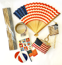 Lot 9 Vintage July 4 Patriotic Party Decor Red White Blue Fan Flags Stickers + - £29.68 GBP