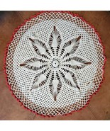 Vintage Handmade Acorn Doily White w/ Pink Edging Crochet 22 Inch - £12.74 GBP