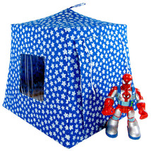 Royal Blue Toy Play Pop Up Doll Tent, 2 Sleeping Bags, Silver Star Print Fabric - £19.89 GBP