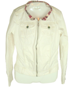 DIESEL Jacket Cropped Moto Womens size Large White Zip Front floral collar - £30.45 GBP