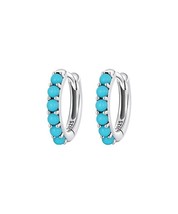 Gift Petite 1Ct Lab-Created Turquoise Hoop Earrings for Women in 925 Silver - £57.53 GBP