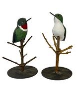 HUMMINGBIRD PAIR on TREE – Hand Carved Ruby Throated Bird PA Dutch Folk ... - €248,24 EUR