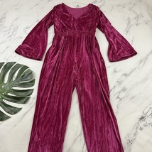 A New Day Womens Velvet Jumpsuit Size L Bright Pink Bell Sleeve Retro Glam - €25,41 EUR