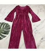 A New Day Womens Velvet Jumpsuit Size L Bright Pink Bell Sleeve Retro Glam - $40.60 CAD