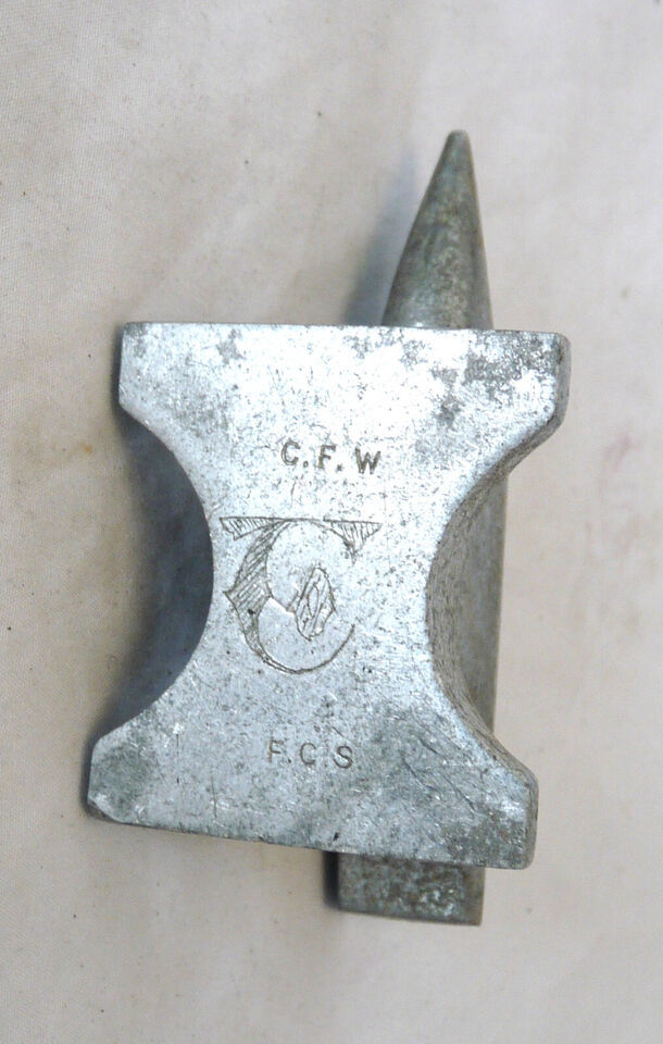 Vintage hand worked aluminum miniature anvil tool C F W F C S jewelry metal work Item image 2