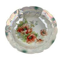 VTG Bavaria Hand Painted 9.5&quot; Iridescent Serving Bowl Floral Scalloped Edge - £21.20 GBP