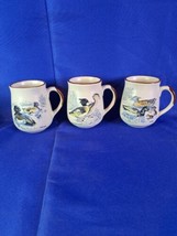 3 Vtg Speckled Stoneware Duck Mugs Mallard Teal Red Breasted Merganser t... - £29.88 GBP