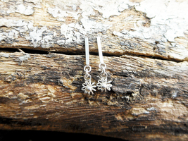 Tiny Flower Drop Bar Stud Earrings 925 Sterling Silver, Small Gifts For Girls   - £8.77 GBP