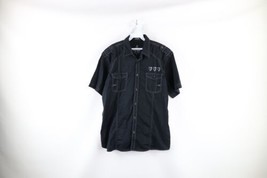 Roar Mens Large Thick Stitch Military Style Collared Button Shirt Black Cotton - £31.50 GBP