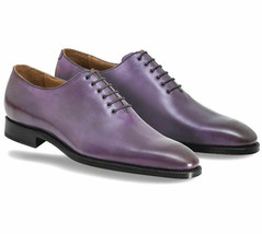 Handmade Men&#39;s Purple Oxford Rounded Derby Toe Black Sole Leather Laceup Shoes - £119.46 GBP+