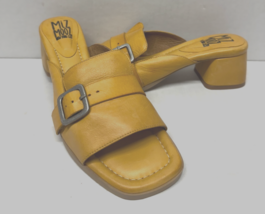MIZ MOOZ WOMEN&#39;S  LEATHER SLIP ON HEELED SANDALS GOLD  37EU / 7US  # A-87 - $39.95