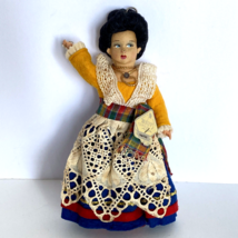 Vintage Magis Napoli Italian Girl Doll Traditional Dress Lace Apron Ornament 7in - £24.08 GBP
