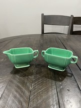 VTG Homer Laughlin 1940&#39;s Riviera Jade Art Deco Green Sugar and Creamer - $49.49