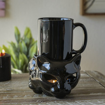 Wicca Witch Feline Cat Black Cup With Candle Holder Mug Warmer Shadow Caster Set - £32.94 GBP