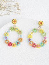 Flower Seed Bead Earrings Floral Jewelry Hoop Circle NEW Boho Bohemian Colorful - £9.45 GBP
