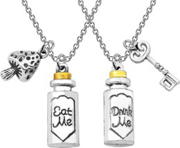 Alice in Wonderland Necklaces Set Eat Me Drink Me Friendship Jewelry Lot - £21.48 GBP
