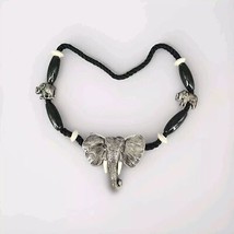 Hand Made Necklace with Ceramic Elephant Shaped Pendants Art Pottery  Gray/Black - $20.56