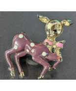 Purple with White Dots &amp; Gold Tone Enamel Deer/Fawn Pin Broach - €11,05 EUR