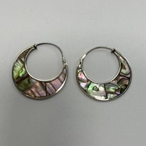 Vintage Silver tone Dangle Earrings Abalone Inlay Mexico Southwestern - £12.54 GBP