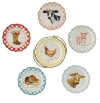 Seven (7) Piece Set Pioneer Woman ~ Novelty 7&quot; Stoneware Plates ~ Gold-Tone Rack - $56.10