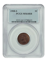 1908-S 1C PCGS MS64RB - £773.44 GBP