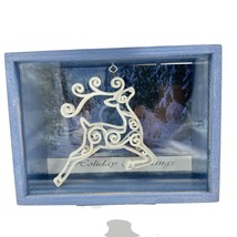 Handcrafted Shadow Box 7.5 x 5.5 x 3 Blue White Deer Christmas - £22.86 GBP