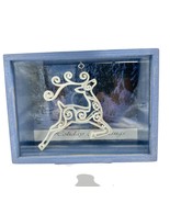 Handcrafted Shadow Box 7.5 x 5.5 x 3 Blue White Deer Christmas - £22.61 GBP