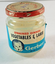 Vintage Gerber Baby Food Jar 1960s Vegetables &amp; Lamb - Strained Dinner - $29.69