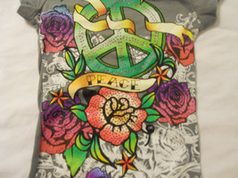 Girls Tee Shirt Sz 4/5 Gray Graphic Peace Roses - £7.19 GBP