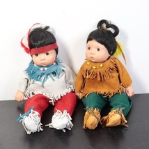 2pc Weeping Willows Handmade Porcelain Native American Pouting Girl &amp; Boy Dolls - £78.76 GBP