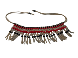 VTG  Leather Beaded Chocker Collar Necklace Bohemian/American Indian Statement - £10.05 GBP