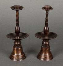 Pair of Chinese patinated metal altar candlesticks	 - $655.99