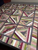 Handmade “String Beans” Quilt Lap/Throw, BedTopper Grn Burg Floral 69”x6... - $168.25