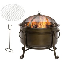 Outdoor Wood Burning Fire Pit Cauldron Style Steel Bowl w/ BBQ Grill, Log Pok... - £278.46 GBP