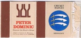 UK Matchbox Cover Cricket Badges Middlesex Peter Dominic Wines Finland - $1.37