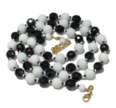 Joan Rivers Black White Czech glass beaded necklace bracelets. 36” 126 G... - £58.84 GBP