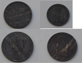 Sweden---1877 + 1888 coins...VF grade...1 ore and 2 ore...A - £7.82 GBP
