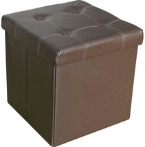 Single Foldable Storage Ottoman Lid Brown heavy duty leather Pouffe foot stool - £18.72 GBP