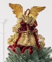 Burgundy White Angel Christmas Tree Topper Decor Handcrafted (10”x6”x6”) - £186.53 GBP