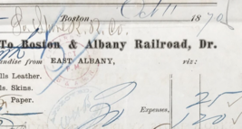 Antique 1870 Boston &amp; Albany Railroad B&amp;A Billhead Receipt 8.25x3.5 - £10.80 GBP