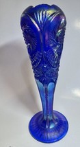 Fenton Blue Carnival Glass Iridescent Pinwheel Bud Vase 8.5 inches - £74.42 GBP