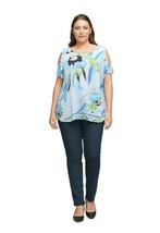 Women Top JM Collection Plus Size Necklace Cold-Shoulder White Floral To... - $13.85