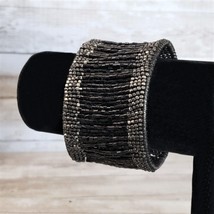 Vintage Bracelet / Bangle / Cuff - Chunky Beaded Black &amp; Grey - $14.99
