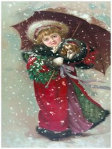 4844.Woman in winter clothes.umbrella.snow.dog.xmas.POSTER.decor Home Office art - £13.61 GBP+