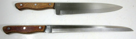 Vintage MAXAM Steel 9&quot; Kitchen Chef&#39;s and 10.5&quot; Slicing Knife w/ Wooden Handles - £11.80 GBP